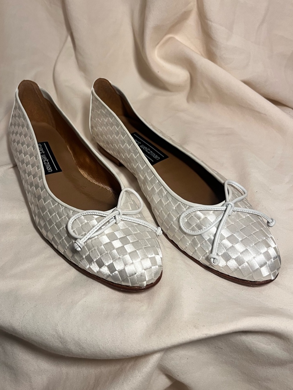 Stuart Weitzman Satin Woven Bow Ballet Flats | Style STRINGALONG | Original Box - Picture 2 of 10